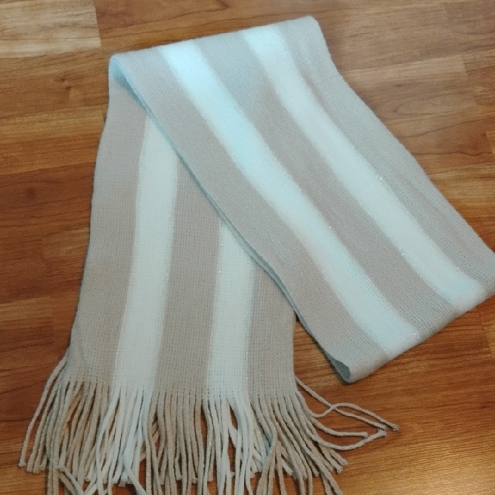 Striped Fringe Knit Scarf